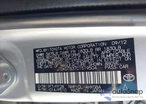 2012 Toyota Prius C Three из США, поврежденный, VIN JTDKDTB37C1519504